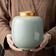 茶叶罐子陶瓷大号金属，双盖密封罐自吸盖家用防潮普洱茶罐哥窑开片