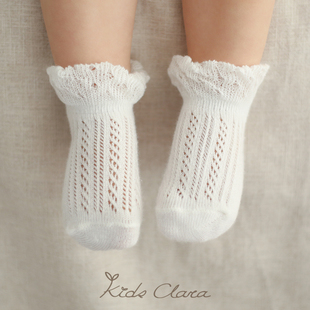 KIDSCLARA韩国婴儿袜子夏季镂空公主风女宝宝花边短袜防滑地板袜