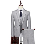 浅灰色西服套装男士三件套商务，休闲职业正装，薄款修身西装外套