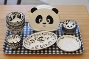 国宝宝可爱熊猫陶瓷盘立体酱油盘椭圆甜品碗套装