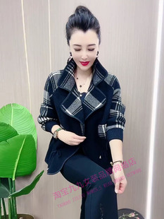韩版时尚格子短款外套，女士秋冬长袖收腰西装，领显瘦百搭气质上衣