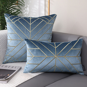 欧式刺绣抱枕丝绒腰枕床头靠枕样板房客厅，沙发靠垫蓝色靠包长方形