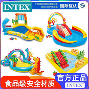 intex儿童家庭充气游泳池彩虹恐龙，户外室内喷水池带滑梯卡通动物