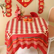 2024新年桌布餐桌红色，龙年喜庆格子台布，茶几氛围感长方形桌垫