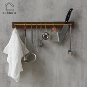 chong翀架壁挂式厨房置物架具，收纳架免打孔黄铜，实木挂杆挂架