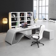 钢琴烤漆创意办公桌约现代时尚，主管大班台白色，设计师老板桌椅组合