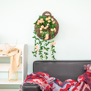 仿真绿植壁挂玫瑰花藤吊篮客厅，室内墙壁装饰绢花塑料花篮墙面美化