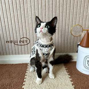 HOiii PET 秋冬小香风毛呢斗篷背心德文猫衣服甜酷大衣无毛猫衣服