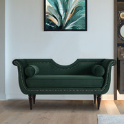 美式布艺双人沙发墨绿色绒布卧室，床尾凳客厅贵妃椅小户型客厅家具