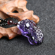 天然紫水晶吊坠项链貔貅，生日礼物男女款，毛衣链民族风项链潮流饰品