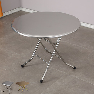 双层不锈钢折叠桌吃饭桌餐桌方桌，桌子家用小户型圆形圆台80圆桌1m