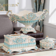 金裕尊欧式水果盘客厅套装奢华陶瓷果盘创意家用现代简约茶几三件