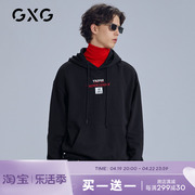 gxg男装秋季男士个性图案，韩版黑色卫衣男休闲时尚连帽衫潮流