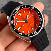 SKX013 200M防水机械手表男女橙色潜水手表37mm时钟华夫表带3.8