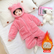 女童法兰绒双层加厚睡衣套装2023女宝宝小童家居服冬季两件套