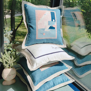 莫兰迪蓝色北欧棉麻布艺，雪尼尔抱枕套美式现代客厅，沙发靠包腰枕套