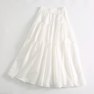 纯原~瑞典单 空气感双层棉料淡盐系白色半身裙高腰长款大摆伞裙女