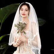 新娘婚纱头纱白色结婚主题蕾丝，蓬蓬短款甜美森系超仙旅拍道具领证