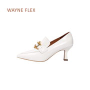 wayneflex法式风小方头，高跟鞋百搭金属饰扣御姐粗跟职业鞋女