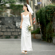 简约旅拍轻婚纱2024春法式森系吊带外景白色礼服连衣长裙日常可穿