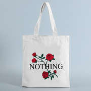 女士玫瑰花朵印花帆布托特包可重复使用大容量时尚购物袋