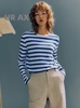 urax2024春季女装海军风撞色条纹刺绣宽松长袖，t恤uwu440001