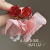hualu-鸢尾玫瑰~法式超仙女，浪漫白色雪纺花瓣，花朵珍珠蚊香盘耳夹