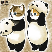 可爱猫咪熊猫印花卡通，趣味短袖t恤衫男女学生情侣装纯棉半袖体恤