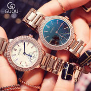 香港蓝色镜面小表盘时尚水钻石英手表气质女士钢带手表