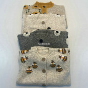 欧美儿童复古针织开衫毛衣23男女童手工立体刺绣花朵蜜蜂羊毛外套