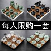 陶瓷功夫茶具日式家用小套装宿舍便携泡茶带茶盘茶台茶几一体套餐