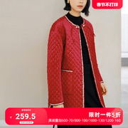 颜域红色宽松棉衣棉服，女2023冬季时尚，复古中长款圆领棉袄外套