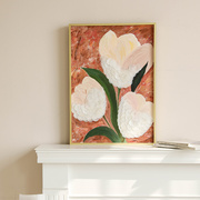 创意法式手绘彩绘花卉油画背景墙贝壳装饰画客厅餐厅壁饰卧室挂画