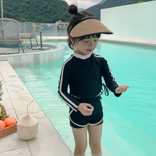 韩国儿童泳衣女童分体长袖防晒游泳衣女孩洋气，中大童学生度假泳装