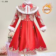 女童唐装汉服冬装洋气儿童中国风红色旗袍裙女宝宝新年加厚拜年服
