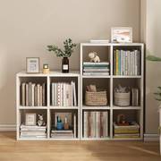 简易书架置物架落地储物格子柜客厅实木色小书本收纳书报架矮书柜