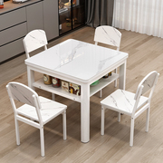 双层四方桌钢化玻璃餐桌椅组合方桌家用正方型吃饭桌椅储物紧凑型