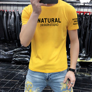 男式t恤短袖潮流韩版印花字母黄色圆领体恤衫2024半袖上衣服