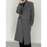 韩国时尚呢料加厚设计感锁扣大衣高级感呢子风衣中长款西装外套潮