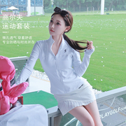 韩版高尔夫女装春季时尚速干长袖上衣弹力百褶短裙套装网球服