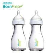 美国进口bornfree婴儿宽口防胀气玻璃奶瓶266ml2只装新生儿奶嘴
