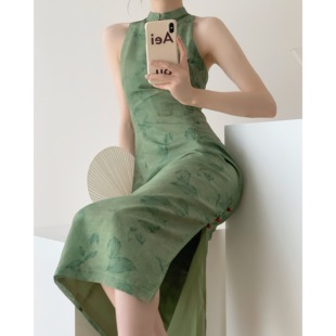 srose重庆森林复古显白绿色，改良版新中式国风，旗袍连衣裙2024夏