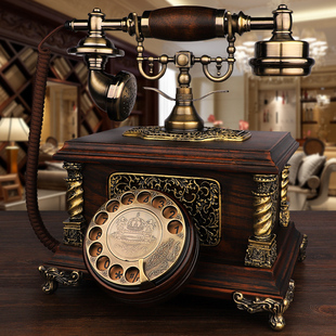 仿古电话机欧式复古实木古董时尚创意座机老式转盘电话无线插卡