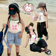 韩版女童卡通吊带衫2023夏装宝宝，洋气时尚背心儿童休闲纯棉上衣潮