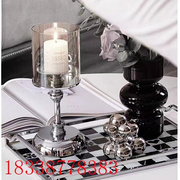 欧式铁艺玻璃烛台摆件轻奢中西餐桌样板间家用烛光晚餐高颜值摆件