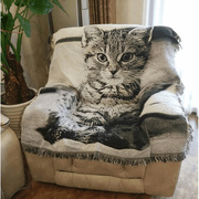 妈妈的怀抱沙发靠背巾美式复古风猫咪图案，棉麻沙发垫盖布沙发毯