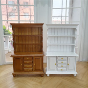 娃娃屋1 12微缩家具模型迷你白色木制橱柜三层立柜展示柜书柜摆件