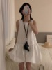 韩国chic夏季减龄复古小众设计感花苞背心裙俏皮无袖水母连衣裙女