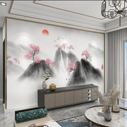 新中式电视背景墙壁布花鸟墙纸卧室客厅无缝墙布影视墙壁画浮