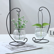 创意铁架水培绿萝玻璃花瓶，容器盆办公室内桌面绿植现代摆件装饰品